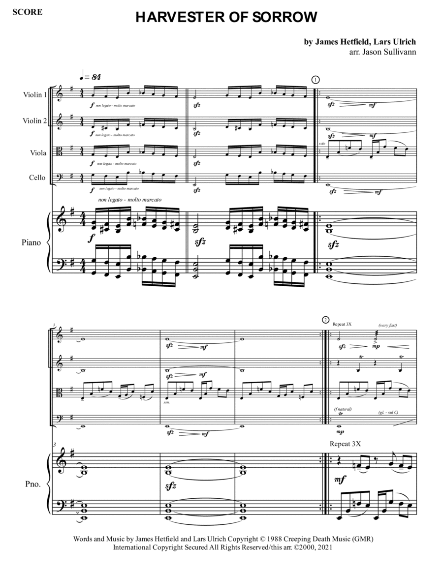 Harvester Of Sorrow (arr. Jason Sullivann)