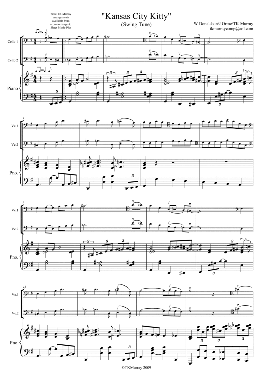 Kansas City Kitty - 2 Cellos, Cello Duo, Cello Group & Piano (arr. Tim TK Murray)