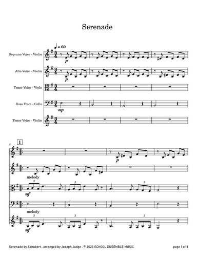 Serenade by Schubert for String Quartet in Schools (arr. Joseph Judge)