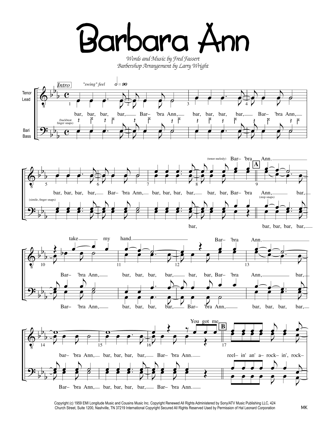 Barbara Ann (arr. Larry Wright)