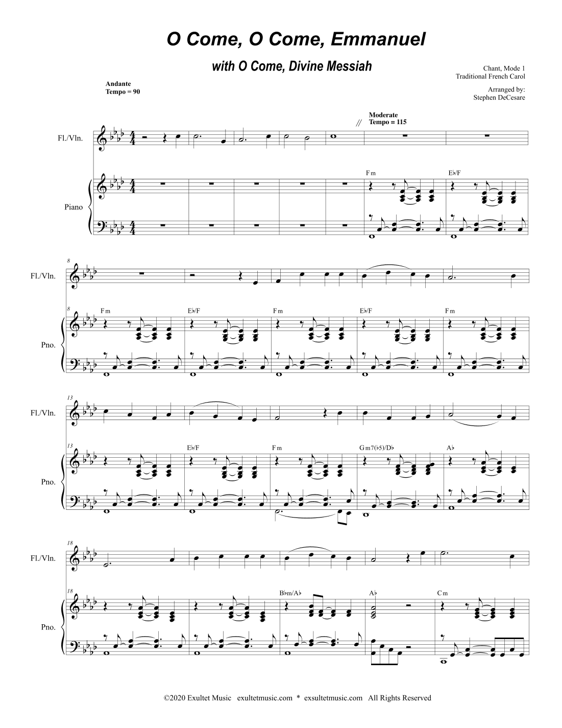 O Come, O Come, Emmanuel (with "O Come, Divine Messiah") (Flute or Violin and Piano) (arr. Stephen DeCesare)