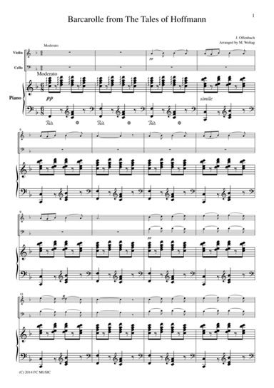 Barcarolle from The Tales of Hoffmann, for piano trio, PO001 (arr. M. Woltag)