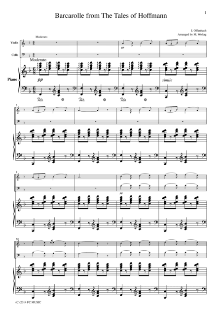 Barcarolle from The Tales of Hoffmann, for piano trio, PO001 (arr. M. Woltag)