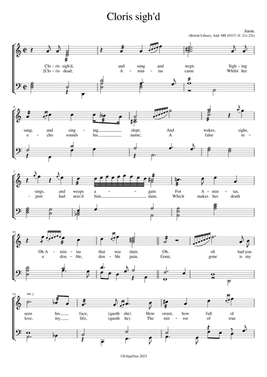 Cloris sigh'd, and sung, and wept (Add. MS 10337) (arr. Early Music Scores)