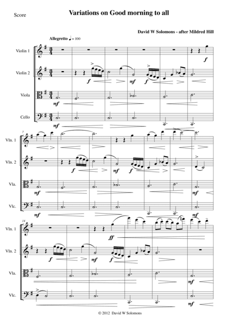 Variations on Good morning to all (Happy birthday to you) for string quartet (arr. David Warin Solomons)