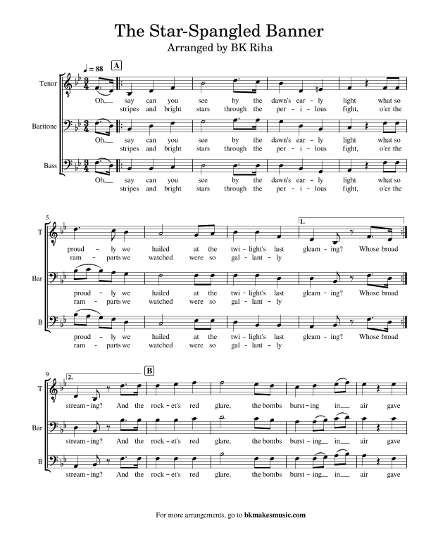 The Star-Spangled Banner (US National Anthem, TTB a cappella) (arr. BK Riha / Brandy Kay Riha)
