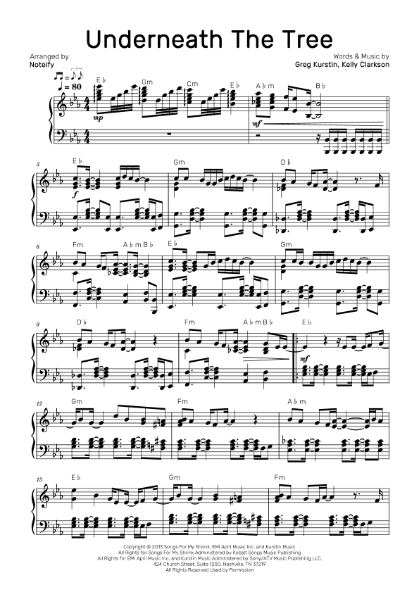 Underneath The Tree (arr. Noteify)