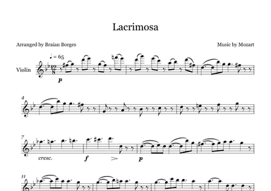 Lacrimosa in Bb Major - For Violin (arr. Braian Borges)