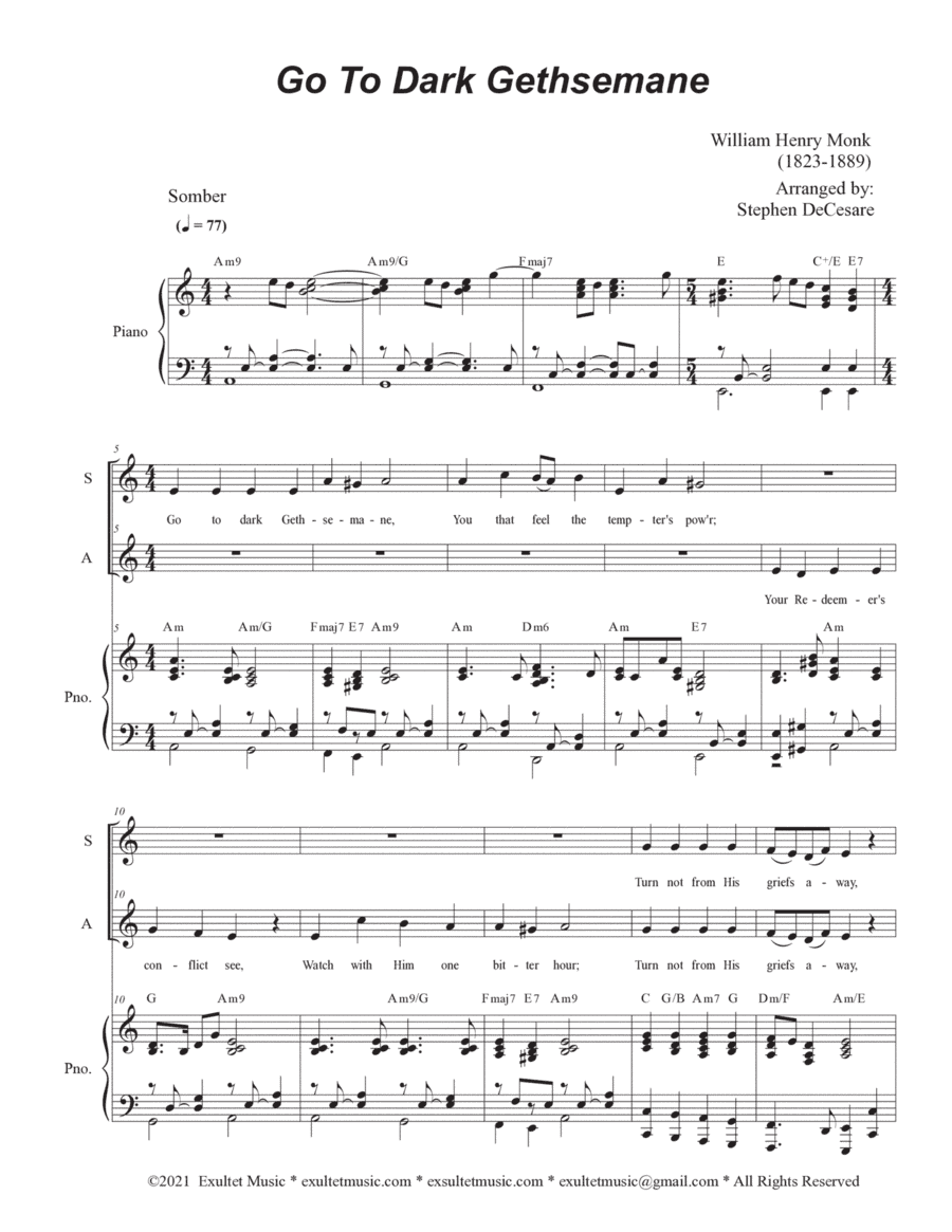 Go To Dark Gethsemane (2-part choir - (SA) (arr. Stephen DeCesare)