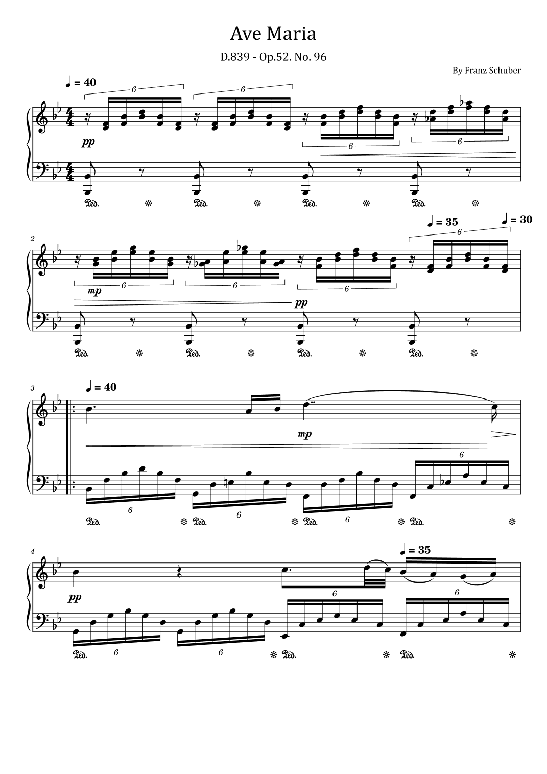 Ave Maria (D839) - Schubert - Op.52. No. 96 - For Piano Solo (arr. poon)