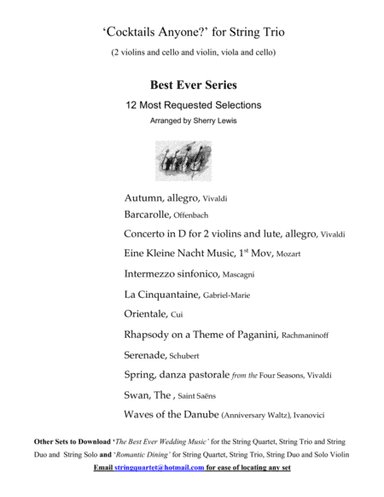 STRING TRIO  MUSIC COLLECTION SET 12 SELECTIONS  FOR  COCKTAIL TIME AND RECEPTIONS (arr. Sherry Lewis Publishing)