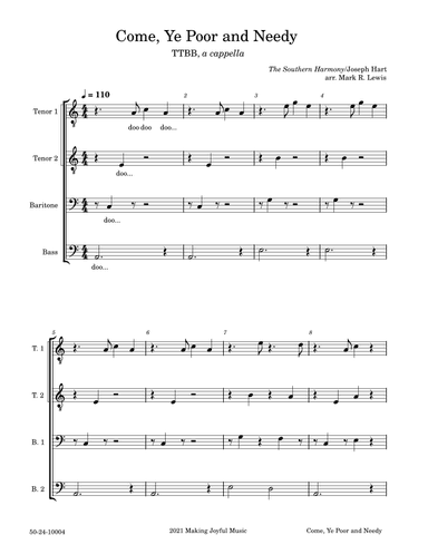 Come, Ye Poor and Needy - TTBB Ensemble (arr. Mark R Lewis)