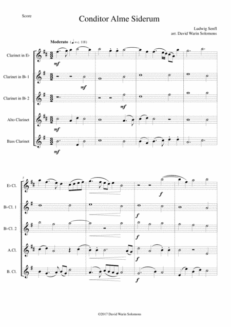 Conditor Alme Siderum (Creator of the stars of night) for clarinet quintet (with E flats) (arr. David Warin Solomons)