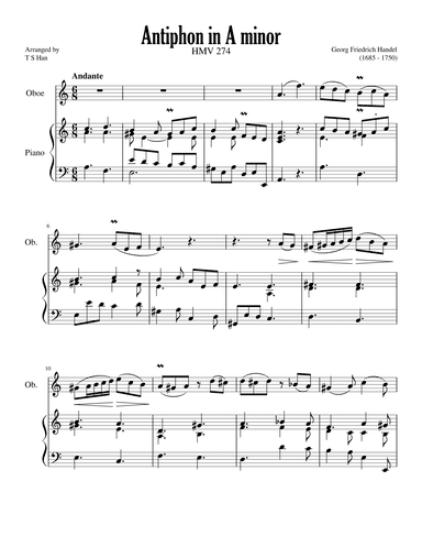 Handel Antiphon in A minor, HMV 274 (arr. T S Han)