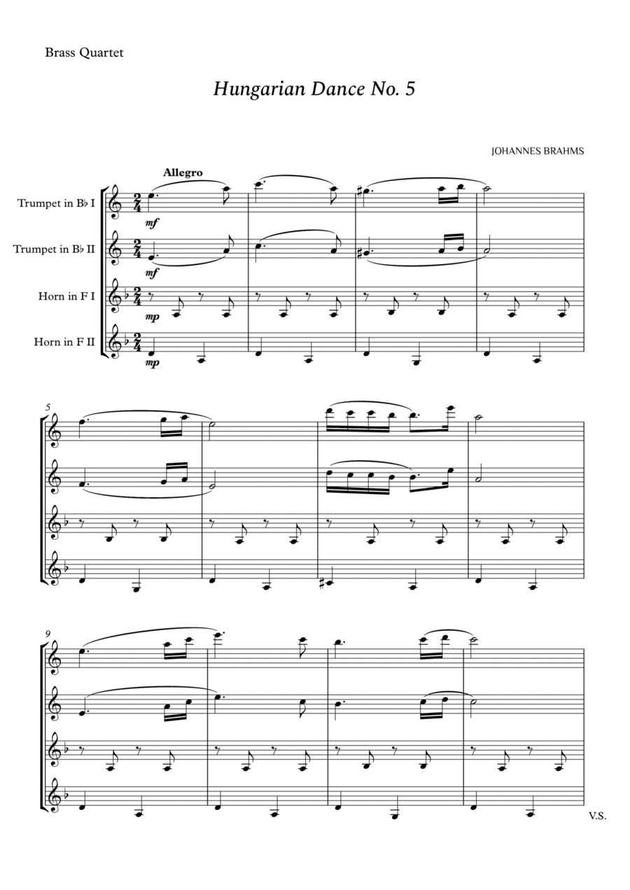 Hungarian Dance No. 5 for Brass Quartet (arr. Cássio Silva Chaves)