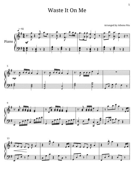 Waste It On Me (arr. Athena Niu)