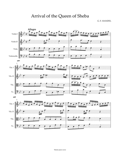 Arrival of the Queen of Sheba for String quartet (Score&Parts) (arr. MPS)