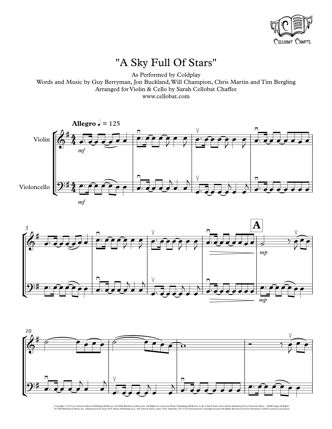 A Sky Full Of Stars (arr. Sarah Cellobat Chaffee)