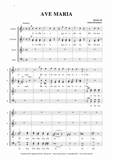 AVE MARIA - WAB 6 - Bruckner - for SAATTBB Choir