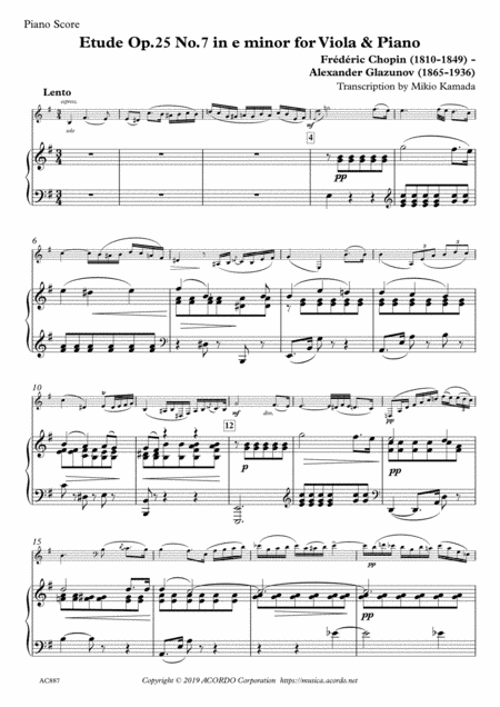Etude Op.25 No.7 in e minor for Viola & Piano (arr. Mikio Kamada)