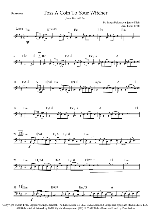 Toss A Coin To Your Witcher (arr. Fabio Britto)