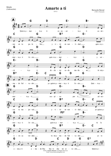Amarte a ti - Lead sheet