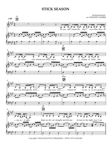 Stick Season (arr. Whitney Lussier)