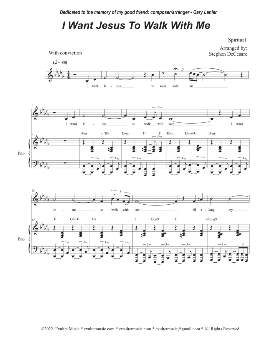 I Want Jesus To Walk With Me (Unison Choir - Medium Key) (arr. Stephen DeCesare)