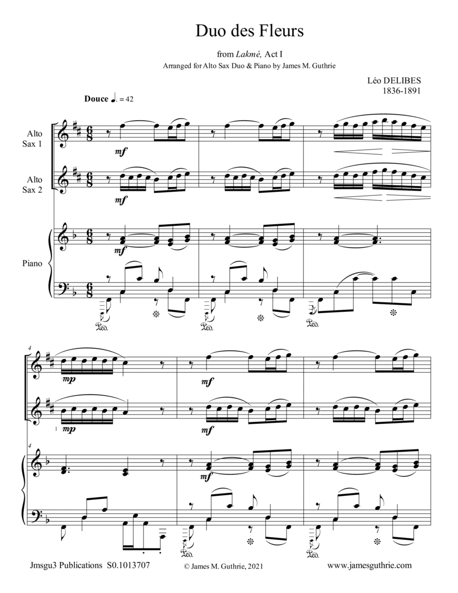 Delibes: Duo des Fleurs for Alto Sax Duo & Piano (arr. James M. Guthrie)