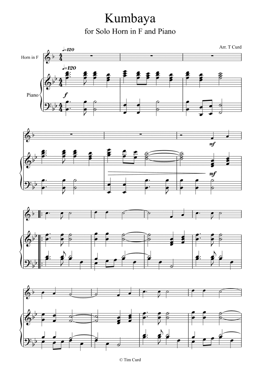 Kumbaya for Horn in F and Piano (arr. Tim Curd)
