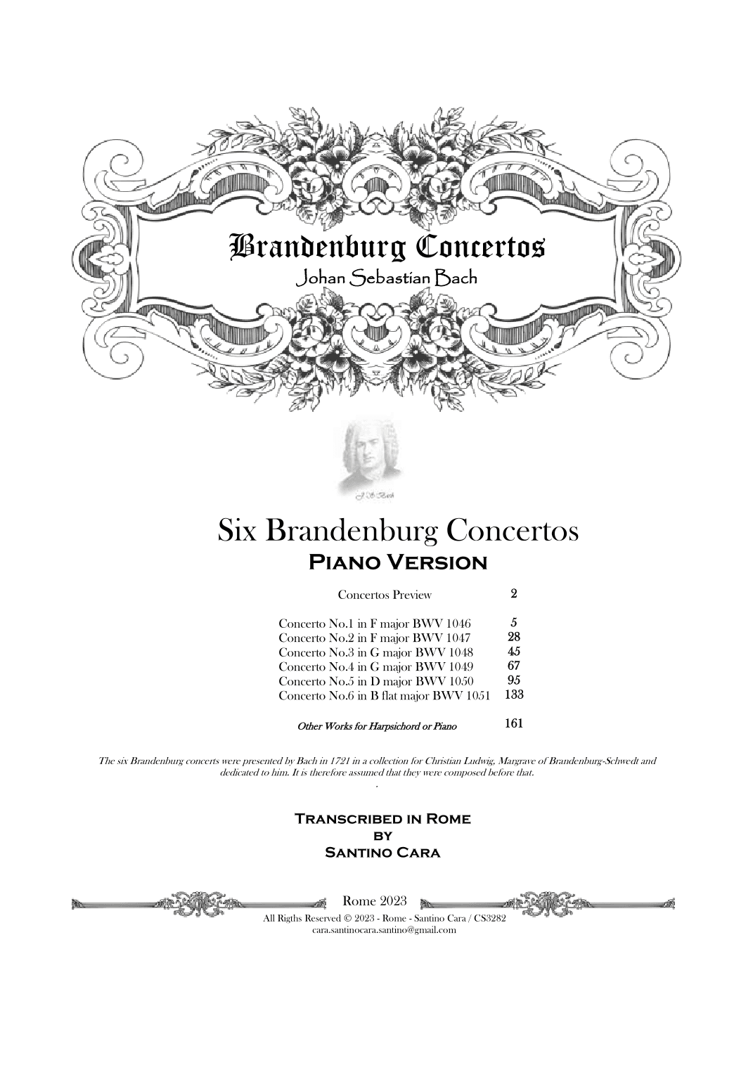 Bach - Six Brandenburg Concertos for Piano Solo - Complete Scores (arr. Santino Cara)