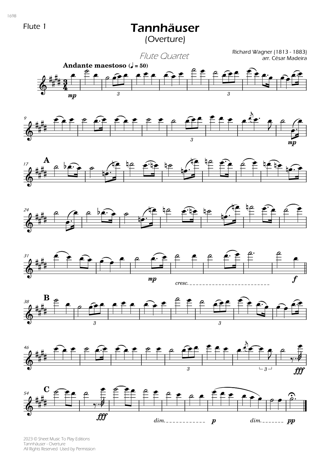 Tannhäuser (Overture) - Flute Quartet (Individual Parts) (arr. César Madeira)