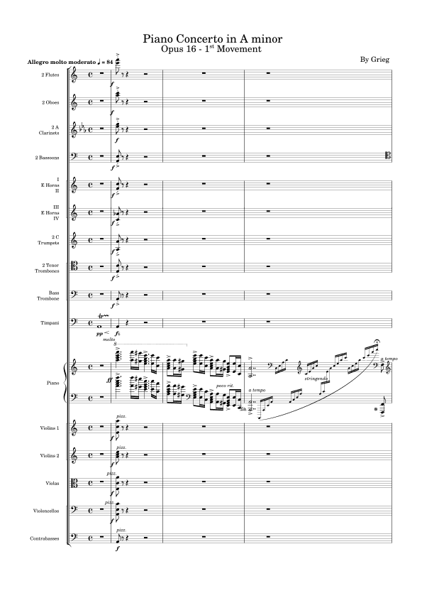 Grieg Opus 16 Piano Concerto in A Minor 1st Movement