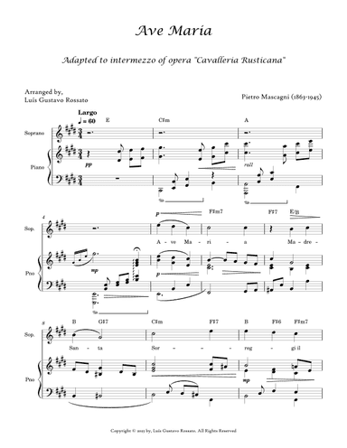 Mascagni - Ave Maria (SOPRANO - E Major) (arr. Luís Gustavo Rossato)
