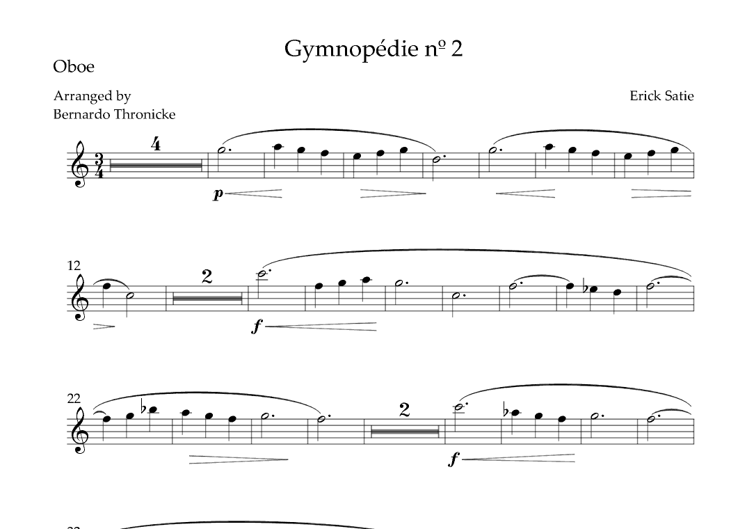 Gymnopédie nº 2 - For Oboe (arr. Bernardo Thronicke)