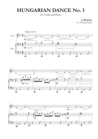 Hungarian Dances Nos. 1-5 for Violin and Piano (arr. Diego Marani)