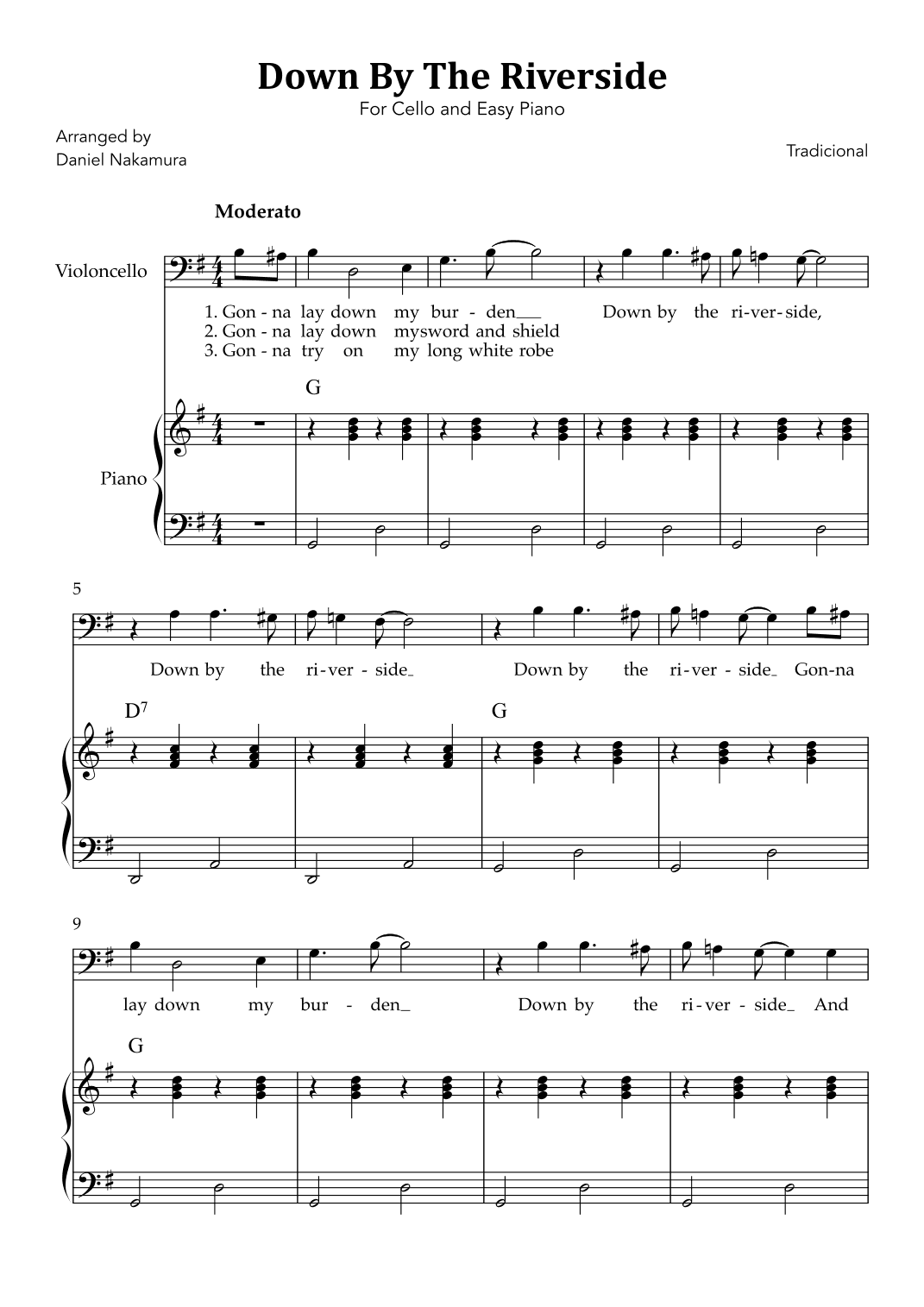 Down By The Riverside (For Cello Solo and Easy Piano) (arr. Daniel Nakamura)