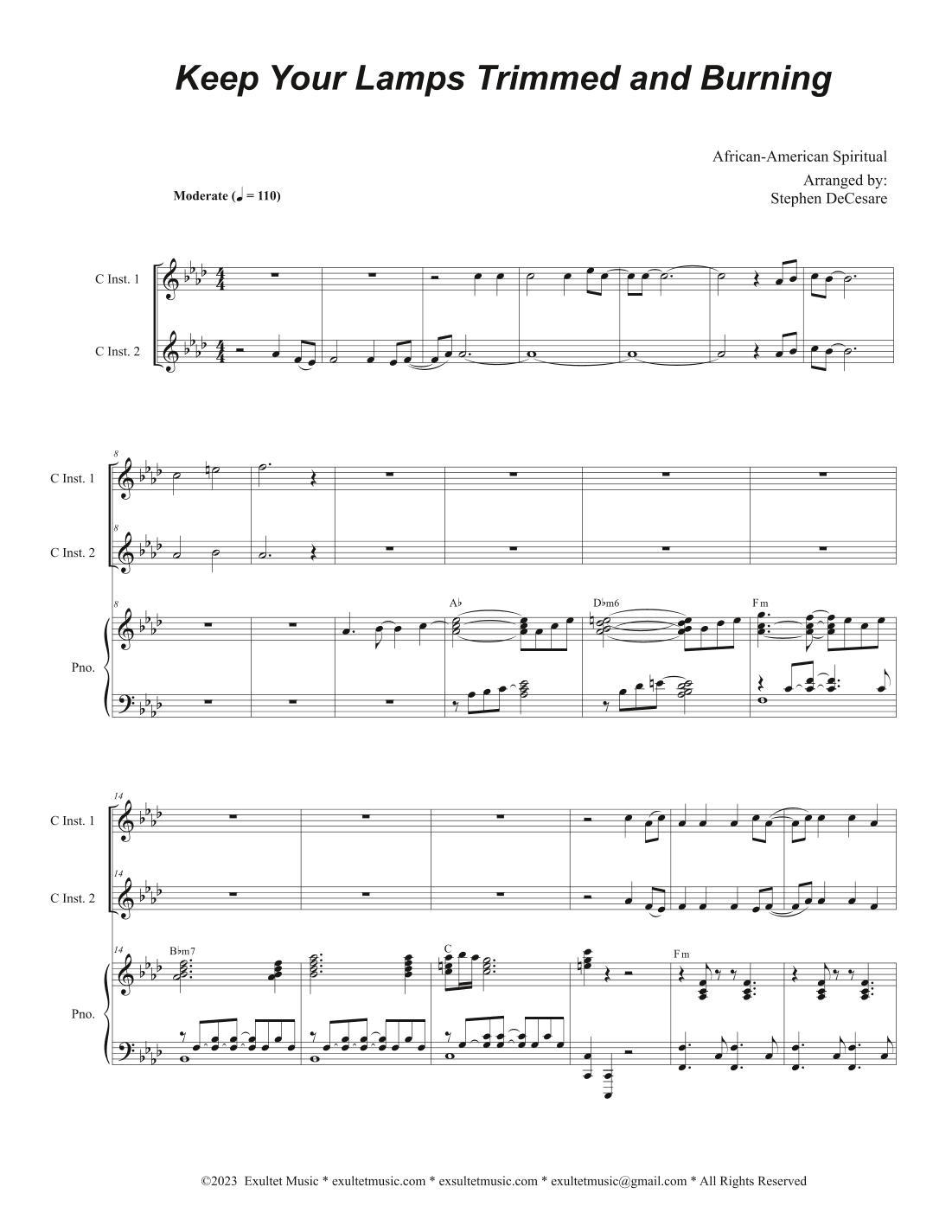 Keep Your Lamps Trimmed And Burning (Duet for C-Instruments) (arr. Stephen DeCesare)