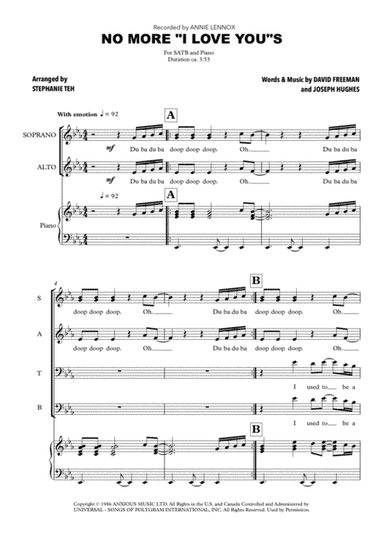 No More "i Love You's" (arr. Stephanie Teh)