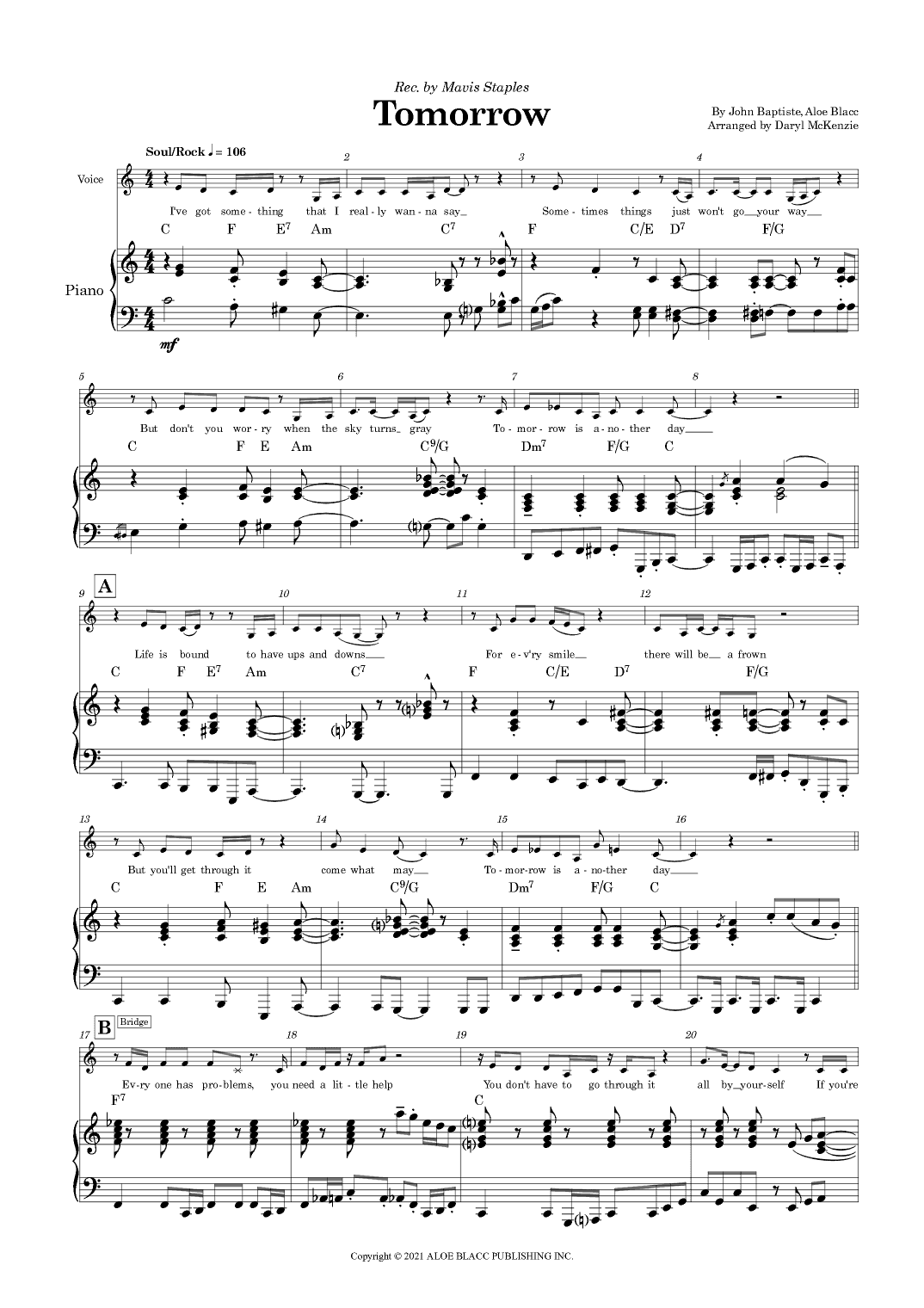 Tomorrow (arr. Daryl McKenzie)