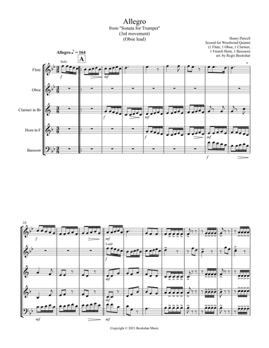 Allegro (from "Sonata for Trumpet") (Bb) (Woodwind Quintet - 1 Flute, 1 Oboe, 1 Clar, 1 Hrn, 1 Basso (arr. Regis Bookshar)