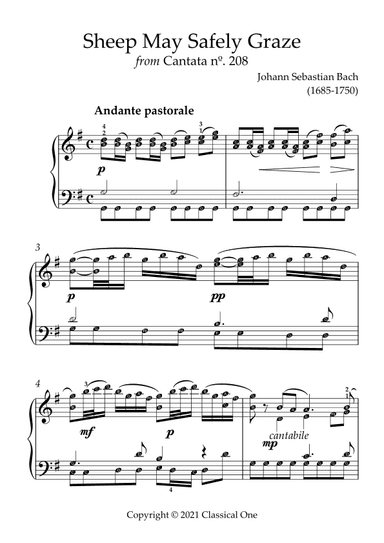 Bach, J.S. - Sheep May Safely Graze(With Note name) (arr. MPS)