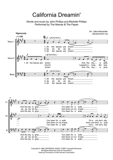 California Dreamin' (arr. Jake Alexander)