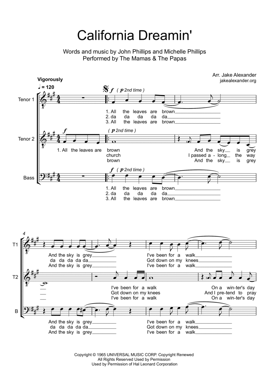 California Dreamin' (arr. Jake Alexander)