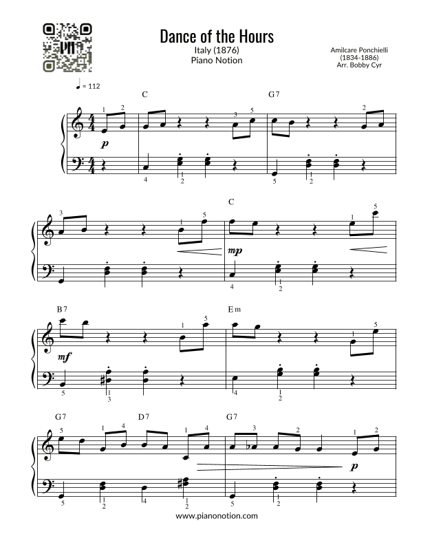 Dance of the Hours - Amilcare Ponchielli (Easy Piano) (arr. Bobby Cyr)