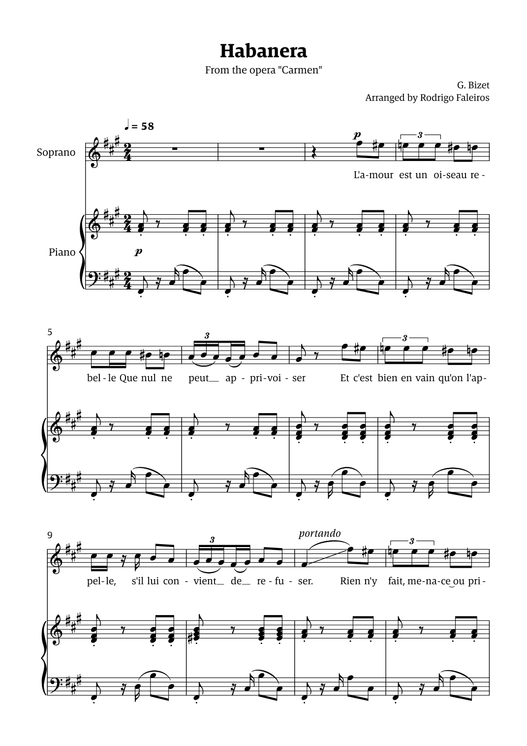 Habanera (for soprano - F# minor/major) (arr. Rodrigo Faleiros)