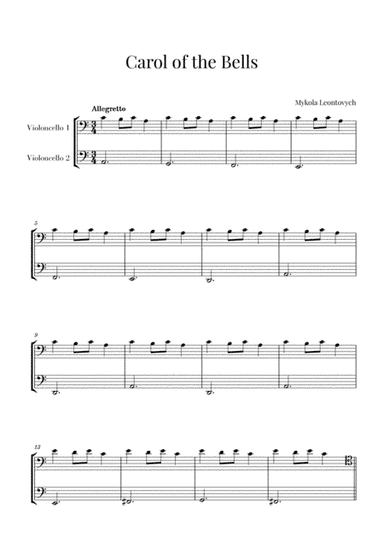 Carol of the Bells for 2 Cellos (arr. Cadenza Editions)