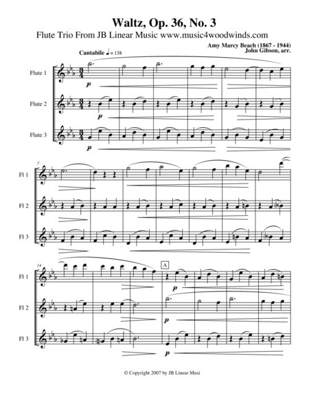 Waltz by Amy Beach set for Flute Trio (arr. John Gibson)