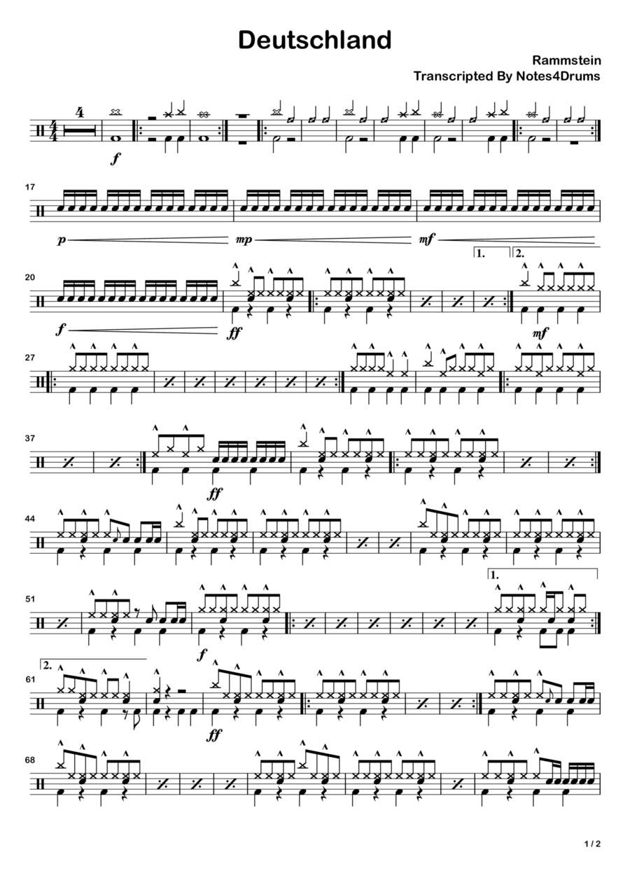 Deutschland,d-land Uber Alles (arr. Notes4Drums)