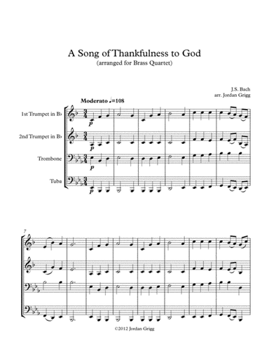 A Song of Thankfulness to God (arranged for Brass Quartet) (arr. Jordan Grigg)